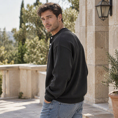 Men's Casual Corduroy Long Sleeve Henley Top