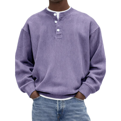 Men's Casual Corduroy Long Sleeve Henley Top