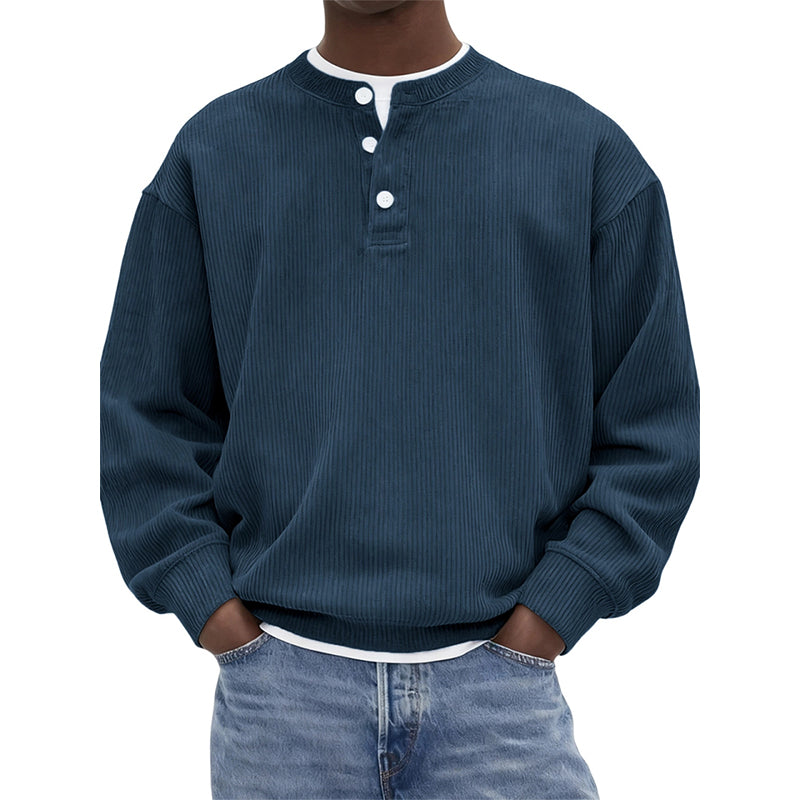 Men's Casual Corduroy Long Sleeve Henley Top