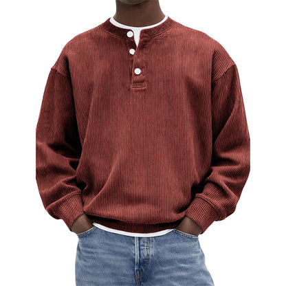 Men's Casual Corduroy Long Sleeve Henley Top