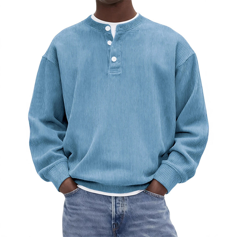 Men's Casual Corduroy Long Sleeve Henley Top