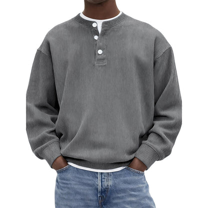 Men's Casual Corduroy Long Sleeve Henley Top