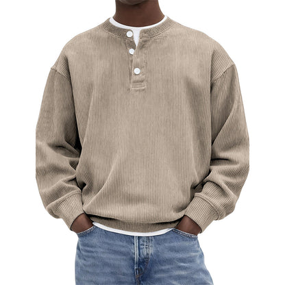 Men's Casual Corduroy Long Sleeve Henley Top