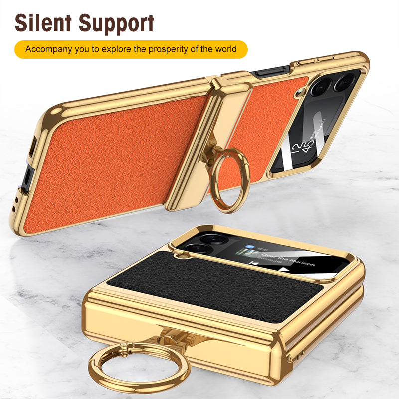Electroplated Leather Magnetic Hinge Phone Case For Samsung Galaxy Z Flip4 Flip3 5G