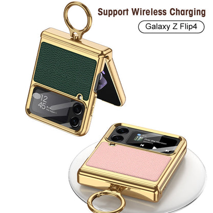Electroplated Leather Magnetic Hinge Phone Case For Samsung Galaxy Z Flip4 Flip3 5G