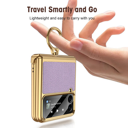 Electroplated Leather Magnetic Hinge Phone Case For Samsung Galaxy Z Flip4 Flip3 5G