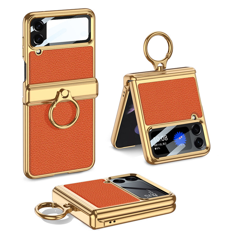 Electroplated Leather Magnetic Hinge Phone Case For Samsung Galaxy Z Flip4 Flip3 5G