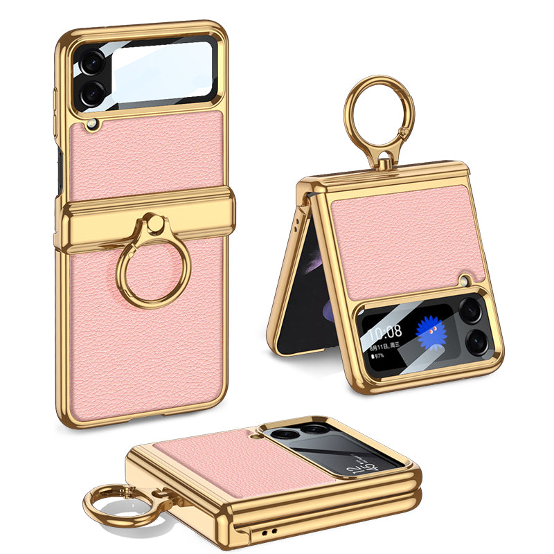 Electroplated Leather Magnetic Hinge Phone Case For Samsung Galaxy Z Flip4 Flip3 5G