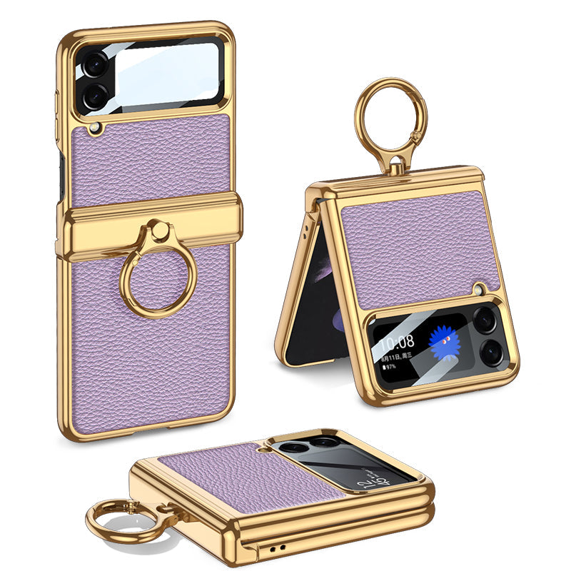 Electroplated Leather Magnetic Hinge Phone Case For Samsung Galaxy Z Flip4 Flip3 5G
