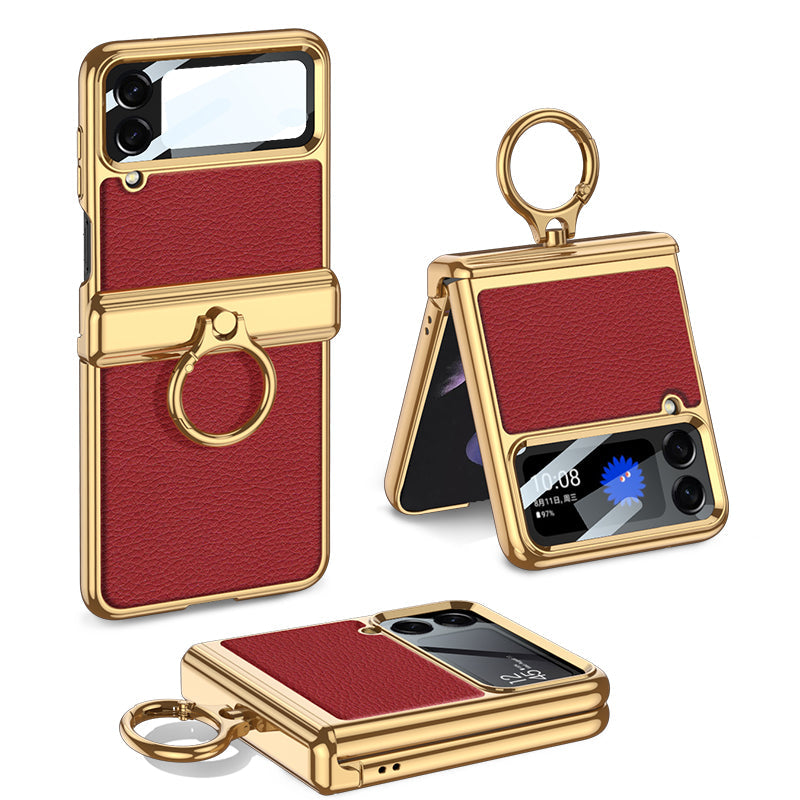 Electroplated Leather Magnetic Hinge Phone Case For Samsung Galaxy Z Flip4 Flip3 5G