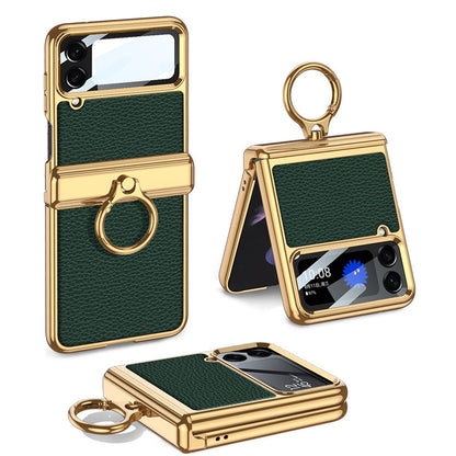 Electroplated Leather Magnetic Hinge Phone Case For Samsung Galaxy Z Flip4 Flip3 5G