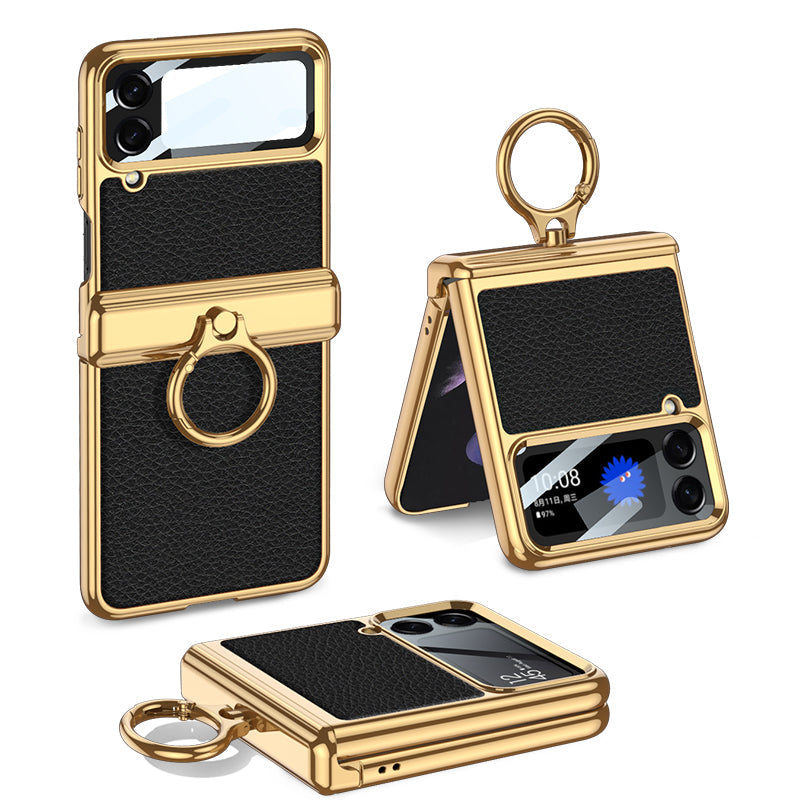Electroplated Leather Magnetic Hinge Phone Case For Samsung Galaxy Z Flip4 Flip3 5G